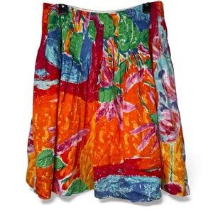 Lauren Ralph Lauren Skirt - Floral A-line Watercolor Cotton Lined Skirt